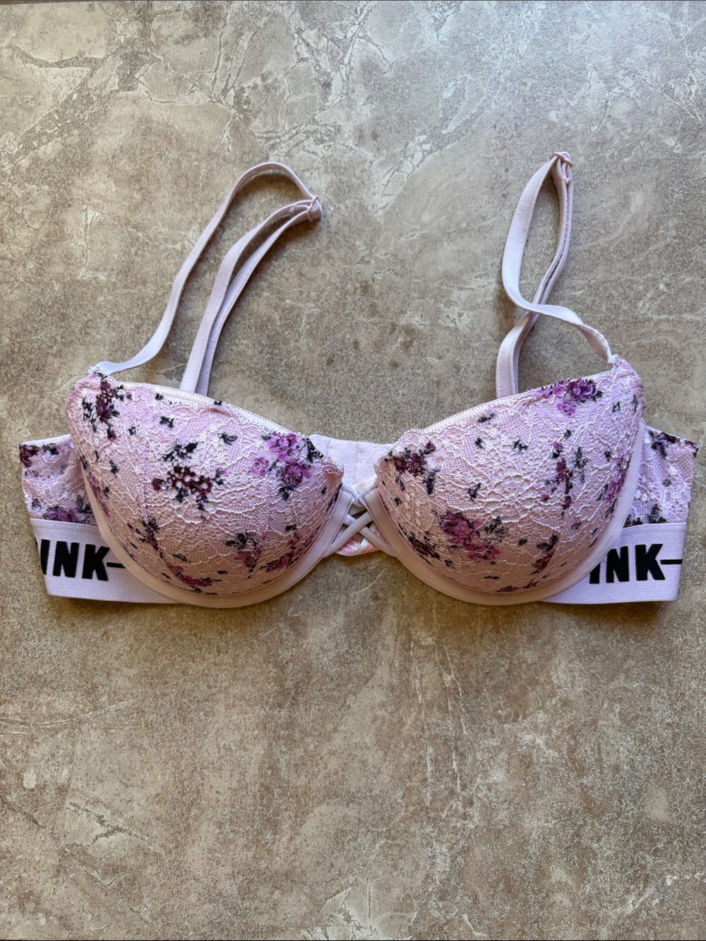 Pink Date Push Up bra purple lavender floral lace - Size 34C
